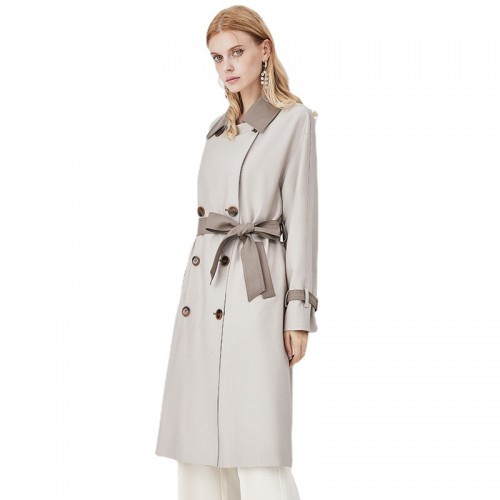 Contrasted Double Breast Belted Trench Coat