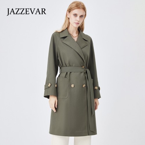 Lapel Collar Raglan Sleeves Belted Trench Coat