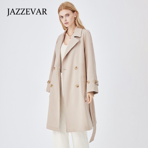 Lapel Collar Raglan Sleeves Belted Trench Coat