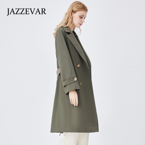 Lapel Collar Raglan Sleeves Belted Trench Coat