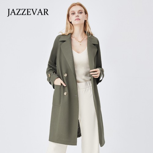 Lapel Collar Raglan Sleeves Belted Trench Coat