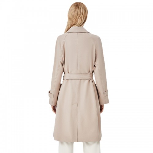 Lapel Collar Raglan Sleeves Belted Trench Coat