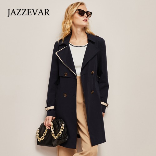 Lapel Collar Sleeve Buckled Contrasted Strap Trench Coat