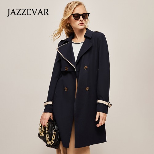 Lapel Collar Sleeve Buckled Contrasted Strap Trench Coat