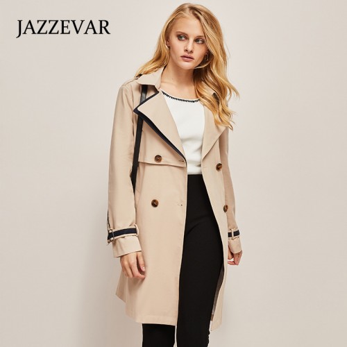 Lapel Collar Sleeve Buckled Contrasted Strap Trench Coat