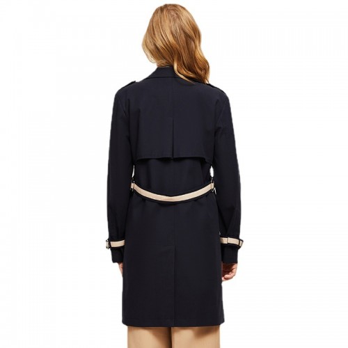 Lapel Collar Sleeve Buckled Contrasted Strap Trench Coat