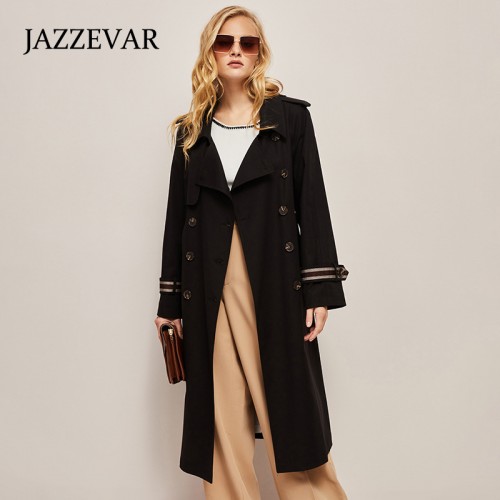 Contrasted Buckled Sleeves Double Breast Trench Coat