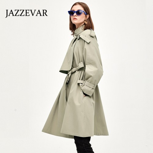 Stand Collar Sleeve Buckled Belted Trench Coat