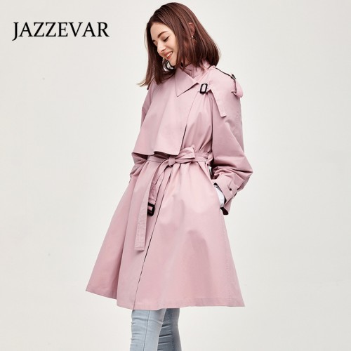 Stand Collar Sleeve Buckled Belted Trench Coat