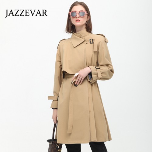 Stand Collar Sleeve Buckled Belted Trench Coat