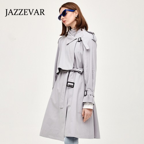 Stand Collar Sleeve Buckled Belted Trench Coat