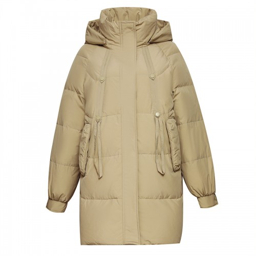 Slant Pocket Hooded Down Coat 90% Down