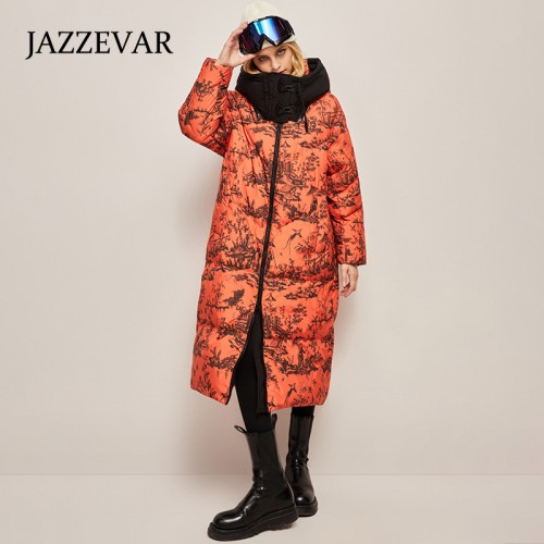 Pattern Hooded Down Coat 90% Down