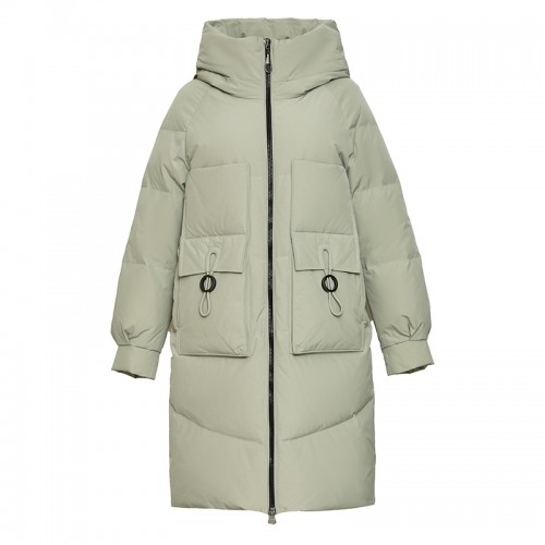 Pockets Zip Up Hooded Down Coat 90% Down