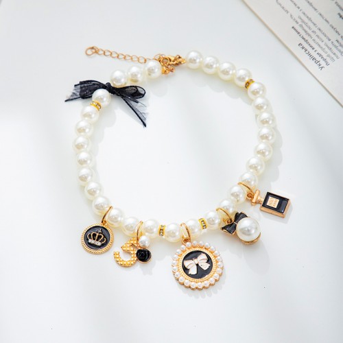 Rhinestone Pearl Pet Collar With Pendant, Elegant Wedding Cat Jewelry For Decoration 1PC