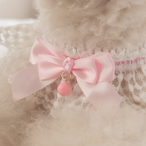 Pet Cute Embroidered Lace Bowknot Collar With Bell And Faux Pearl Polyester Pet Kitten Neck Accessories