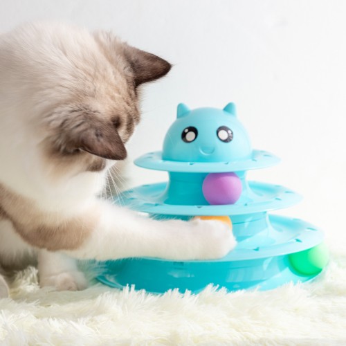 Cat Three Layer Turntable Toy Educational Play Track Tower Cat Teaser Toy With 6pcs Colored Balls For Indoor Cat Interactive Supply