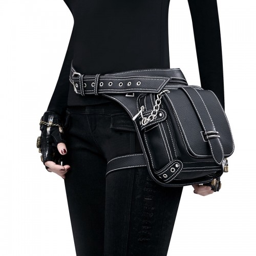 Punk Look Contrast Stitching Fanny Pack Motorbike Bag