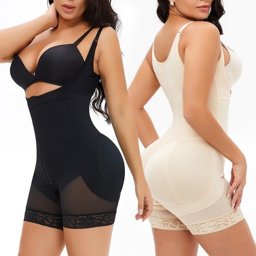 TOPMELON Zip Up Crotchless Shapewear Bodysuit