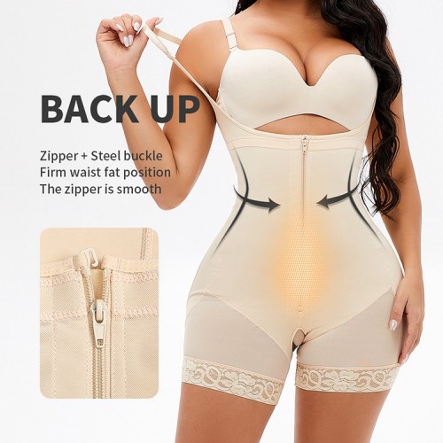 TOPMELON Zip Up Crotchless Shapewear Bodysuit