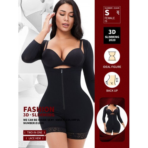 Long Sleeves Zip Up Shapewear Bodysuit