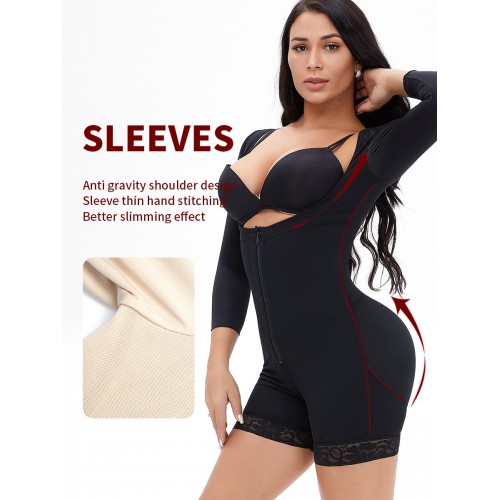 Long Sleeves Zip Up Shapewear Bodysuit