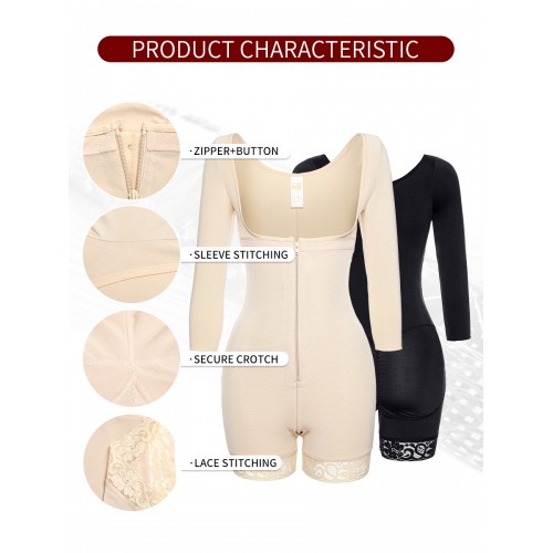 Long Sleeves Zip Up Shapewear Bodysuit