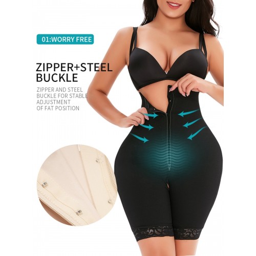 High Waist Removable Straps Zip Up Shapewear Bodysuit