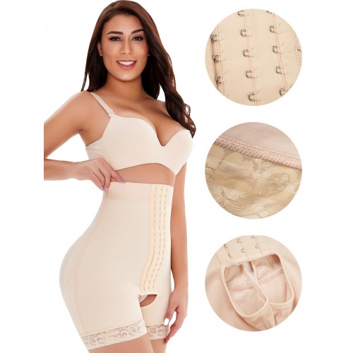 Lace High Waist Hook & Eye Crotchless Shapewear Panty