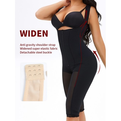 Shoulder Straps Zip Up Shapewear Bodysuit