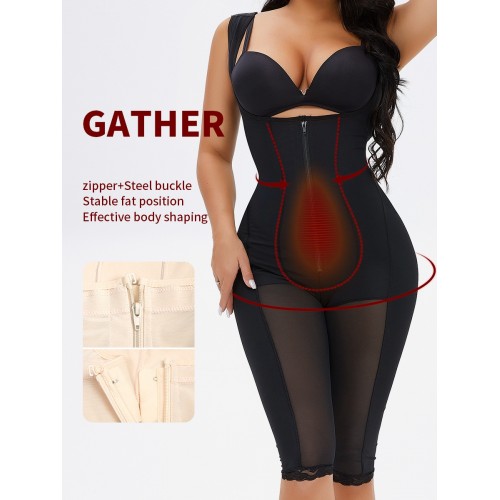 Shoulder Straps Zip Up Shapewear Bodysuit