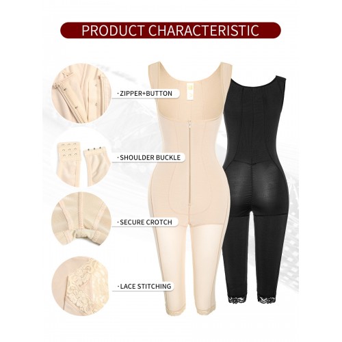 Shoulder Straps Zip Up Shapewear Bodysuit