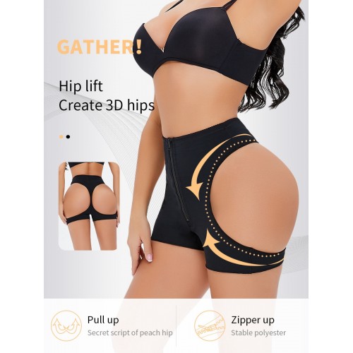 High Waisted 3D Hip Lifting Zip Up Shapewear Panty