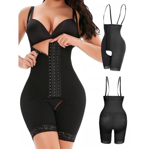 High Waisted Hook & Eyes Crotchless Lace Shapewear Panty