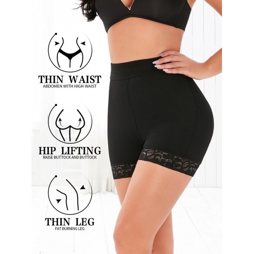 High Waisted Lace Trim Tummy Control Shapewear Panty