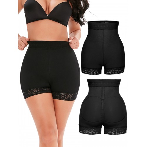 High Waisted Lace Trim Tummy Control Shapewear Panty