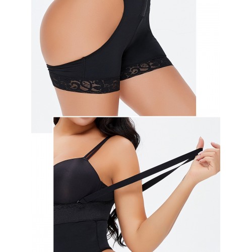 High Waisted Tummy Control Hook & Eyes Removable Shoulder Straps Shapewear Panty