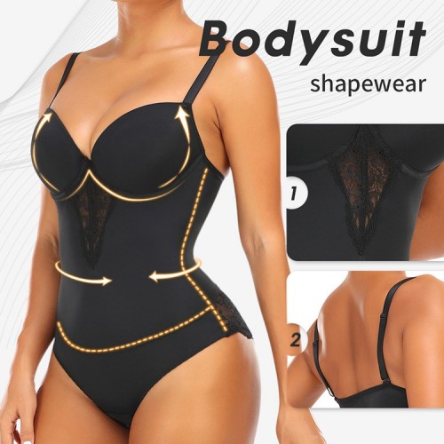 Lace Contrasted Underwire Shapewear Bodysuit