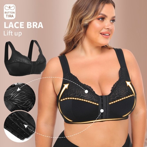 Lace Trim Front Closure Plus Bra