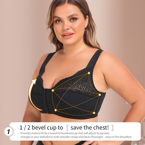 Lace Trim Front Closure Plus Bra