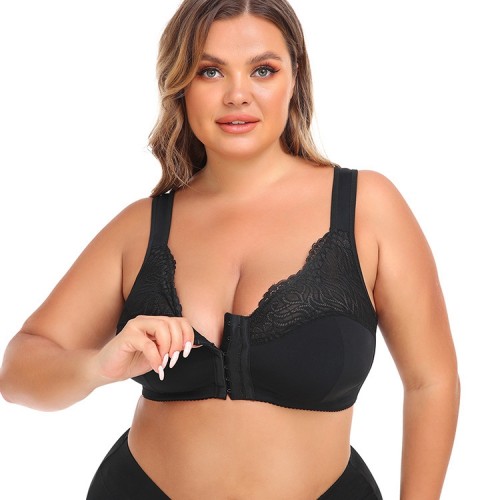 Lace Trim Front Closure Plus Bra