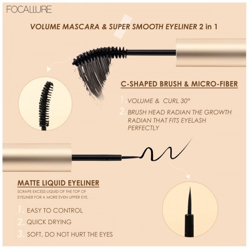 FOCALLURE Mascara Eyeliner & Mascara Fiber Eyelash Primer 2 In 1