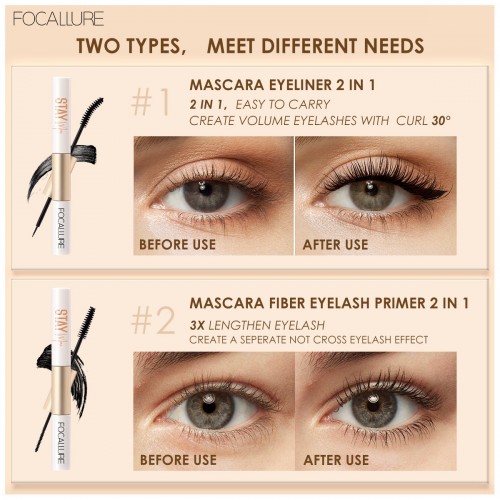 FOCALLURE Mascara Eyeliner & Mascara Fiber Eyelash Primer 2 In 1