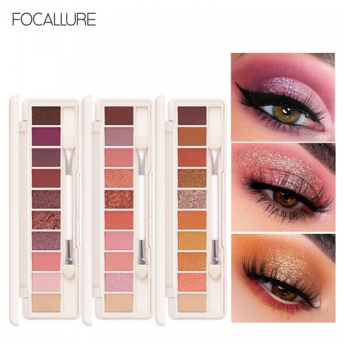 FOCALLURE Staymax 10 Color Eyeshadow Palette With Dual-ended Brush & Mirror