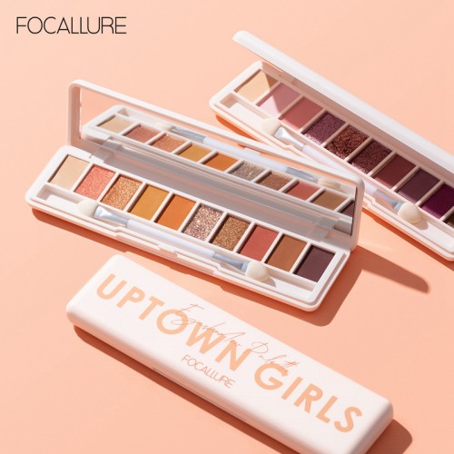 FOCALLURE Staymax 10 Color Eyeshadow Palette With Dual-ended Brush & Mirror