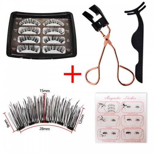 Reusable Magnetic Eyelashes 4 Pairs, Dual 3D Magnetic Lashes without Eyeliner Natural Look, False Eyelashes Extension Kit with Applicator Tweezers