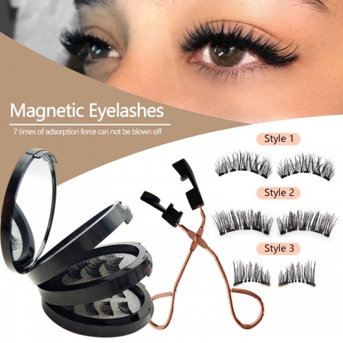 Magnetic Eyelashes without Eyeliner - Reusable Dual Magnetic lashes with 4 Pair, Looking Natural No Glue 3D False Eyelashes Kit with Applicator, Fake Lashes Extension, Easy to Wear