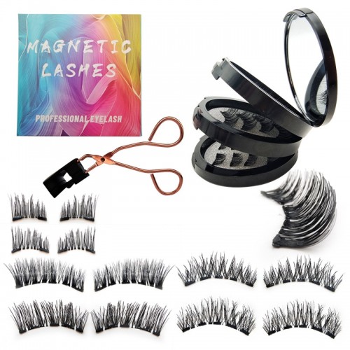 Magnetic Eyelashes without Eyeliner - Reusable Dual Magnetic lashes with 4 Pair, Looking Natural No Glue 3D False Eyelashes Kit with Applicator, Fake Lashes Extension, Easy to Wear