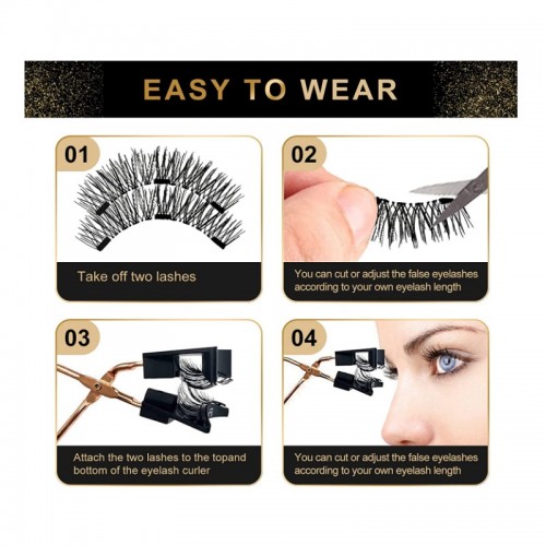 Quantum Magnetic 3D Natural Volume Thick False Eyelashes with Applicator - Reusable and Glue-Free - Achieve a Natural Look