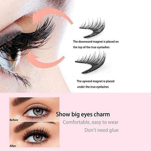 Magnetic Eyelashes With Applicator Kit, Natural Look No Glue 3D False Eyelashes Kit, Reusable And Add Natural Volume, For Dating Party Cosplay Makeup